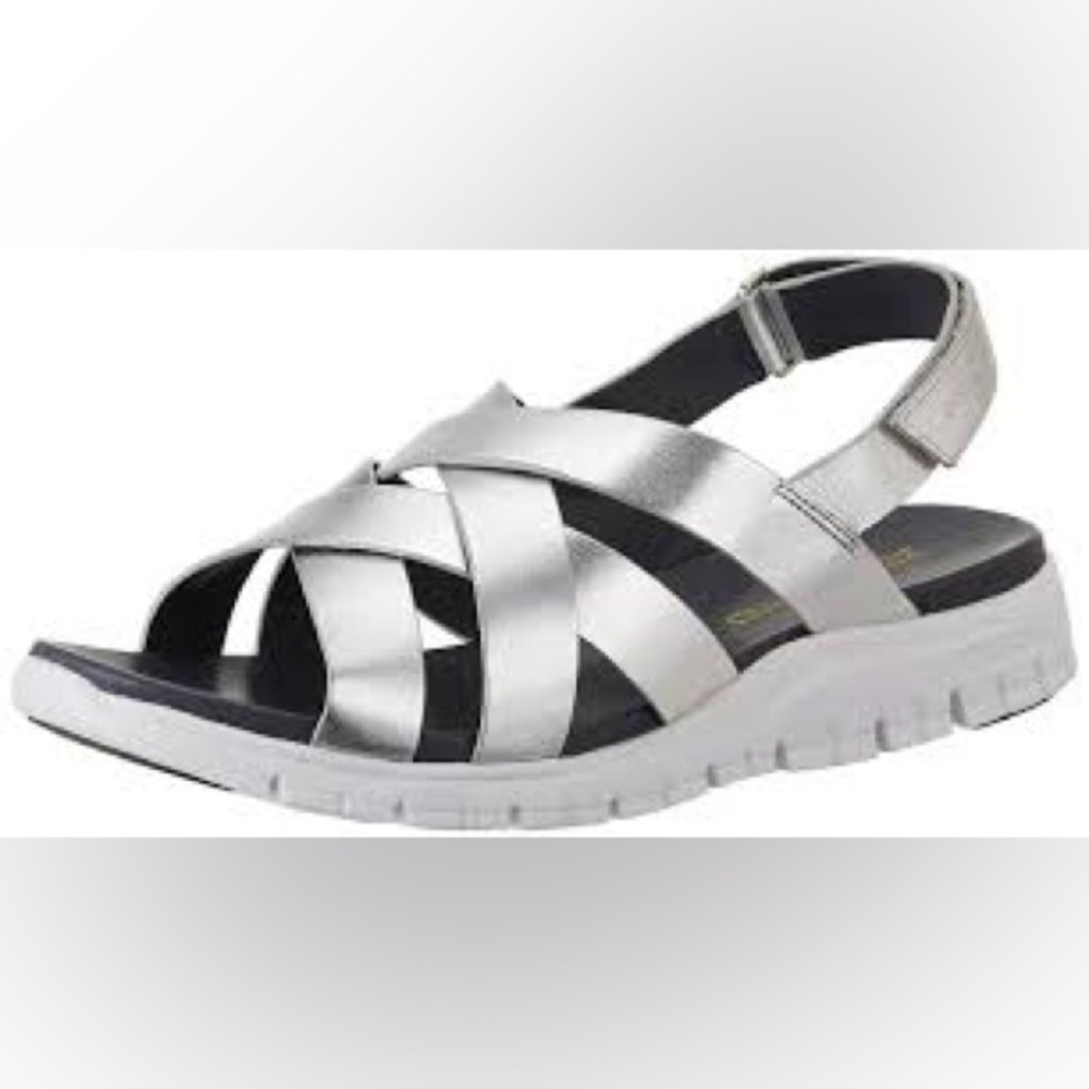 Cole Haan zerogrand silver leather criss cross sandals women’s size 7.5 casual